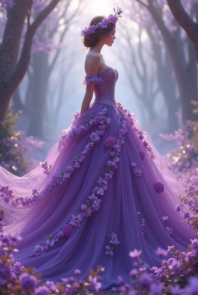 Purple big ball gown in floral flaunting etheral 