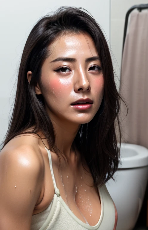  beautiful Japanese actress full of sexual desire,(photo Realistic:1.4), (hyper Realistic:1.4), (Realistic:1.3), extremely detailed, Edge Orgasm,face Focus,  Woman Who Open Her Mouth and Close Her Eyes  , A woman with an edge _face、3、Black-haired、  newscaster、Very small toilet,((sweat)),((skin shining with sweat))((Clabrasion glistening with sweat,face shining with sweat)),（(sweatばむ肌))((sweaty skin)),Sitting on the toilet floor、