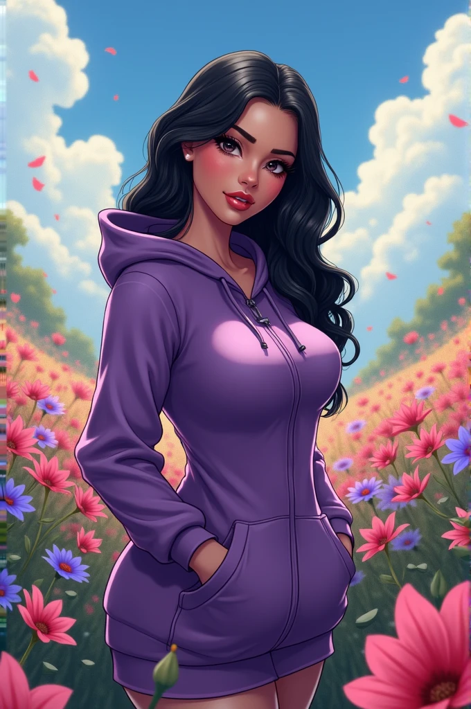 woman in a bikini and purple jacket stands among a flower field, alena aenami and Artgerm, extremely detailed Artgerm, as seen on Artgerm, style of Artgerm, ig model | Artgerm, ilya kuvshinov and Artgerm, trending Artgerm, Ross Tran 8 K