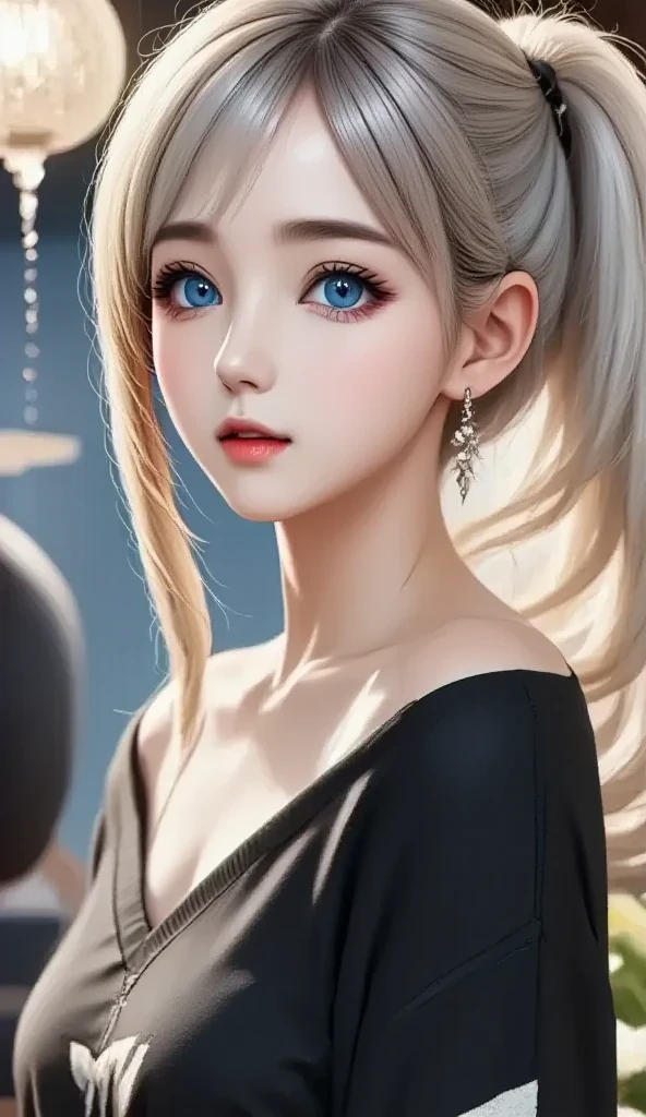  high quality, 最 high quality,  photorealistic,  RAW Photos, Realistic, Ultra-realistic 8K CG,  ultra detail, High image quality, masterpiece。 1 girl, 18 years old, Beautiful face of a woman, Soft Face,  elegant, Long Hair,  beautiful eyes。  Intricate Details ,  detailed textures,  Sex, front , Natural female body,  sexy, Very beautiful young woman。 detailed background、Drinking alcohol at a bar at night、I'm talking with drunk eyes、Sleepy look