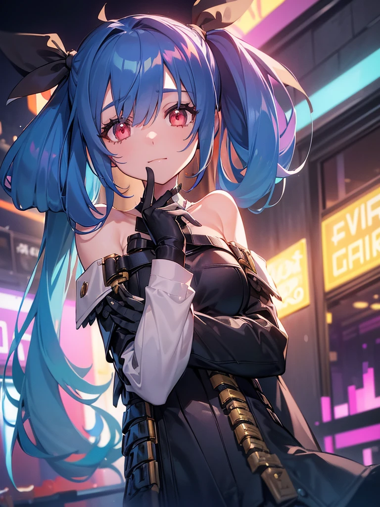 (​masterpiece, top-quality, hight resolution, Unity 8k, extremely details CG:1, Best Picture), ggdizzy, yellow hairribbon, A woman standing by the wall of a nightclub. She is lit by dark, colourful lights, reflecting the lively atmosphere of the club. She is leaning casually with one shoulder against the wall, surrounded by soft shadows and neon light. The protagonist asks her if she wants to fuck you, and she says, ‘Okay. Where would you like to fuck?’ The woman responds in a glamorous way. She is a ‘professional slut’ who meets his outrageous demands with impunity.