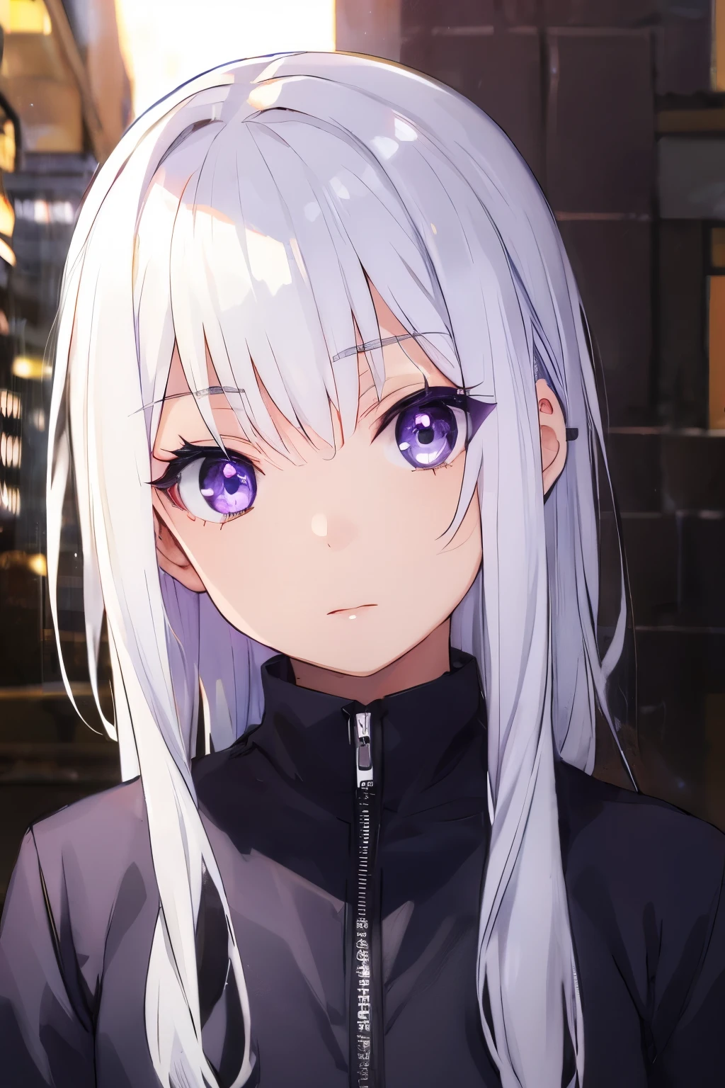 White-haired girl , , dark white, shiny, Light purple eyes, Killer eyes , , cute little