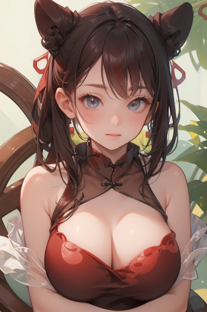 ((Big Breasts:2.0))、(((red micro mini china dress:2.0)))、((( Sleeveless、Bare shoulders、Bare arms)))、((Black Hair、 bun hair、Forehead、Hair accessories、Dark Eyes))、(( Gentle Expression 、smile、Adorable expression))、Park Background、湖のtree造橋を渡る、tree、cherry blossoms、 sunrise、Light through the fabric 、(((From below)))、((( close-up)))、((( close-up)))、((( close-up)))、((( close-up)))、specular light、 ray tracing 、HDR、 super real 、( Realistic Picture 、最 high quality、 Details)、(8k wallpaper)、( Cinematic Lights 、Beautiful light、(noon:1.3)) ( sharp focus、complicated)、((( stares at the viewer)))、((masterpiece))、((最 high quality))、 ((超 Details))、 (Illustration)、 (( extremely delicate and beautiful ))、 masterpiece、 high quality、 Detailsな顔を描く、Blurred Background、4K、目の中の超complicatedな瞳孔、 slender、( super delicate and beautiful skin )、((( perfect anatomy )))、(masterpiece、最 high quality)、(超 Detailsな8K)、( Perfect Design )