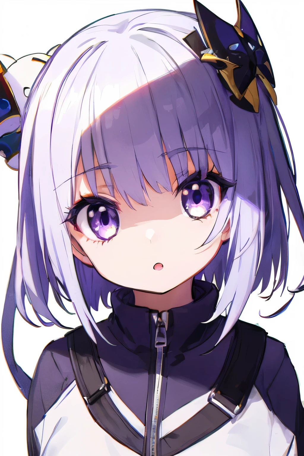  Young girl with purple white hair, , dark white, shiny, Light purple white eyes , Killer eyes , , cute little, Cute Chibi Style