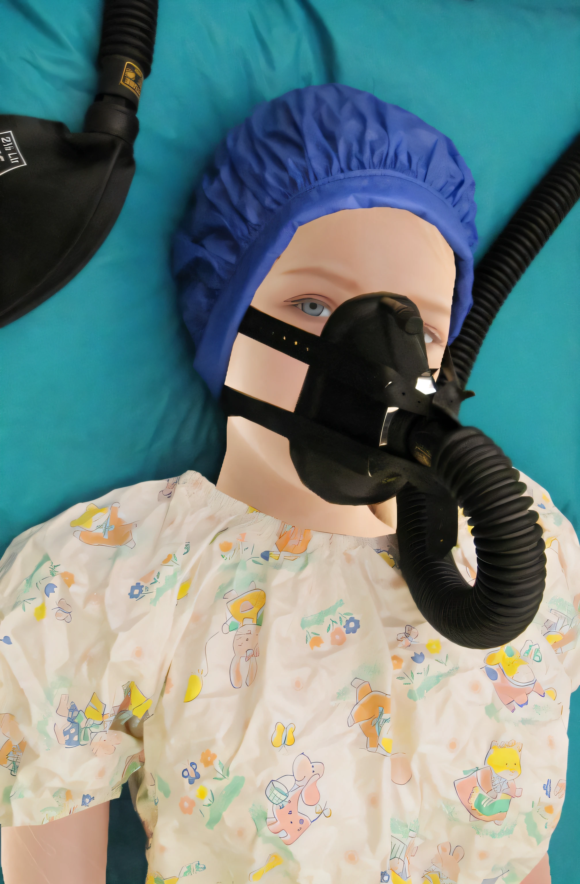 A teenage boy with thick, curly brown hair who was lying in the hospital with many tools on his body Bright blue eyes