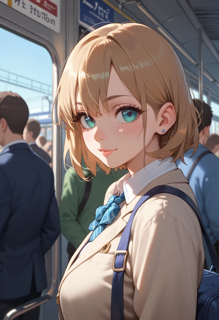 1girl,train train station,crowd,depth of field,upper body,best quality,detail eyes,style_2,