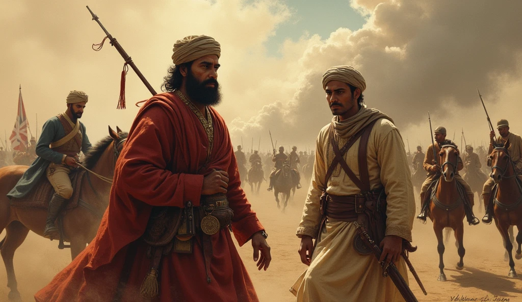 “Depict an emotional moment capturing साहिबजादा जोरावर सिंह and साहिबजादा फतेह सिंह being apprehended by नवाब वज़ीर खान’s soldiers. The scene should include the young princes and their दादी, माता गुजरी जी, looking distressed yet resolute. The background should reflect the historic architecture of सिरहिंद.”