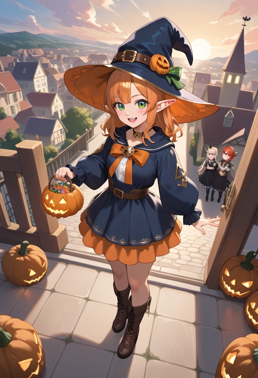 Jack-o-lantern,elaborate city.In city live 6+girls\(cute, very small, dwarf, elf ears, witch clothes\).from above.score_9, score_8_up, score_7_up, score_6_up, score_5_up, score_4_up, source_anime,source_furry,rating_safe,rating_questionable,masterpiece, best quality, perfect anatomy , very aesthetic , absurdres,limited pallet,(dynamic angle)