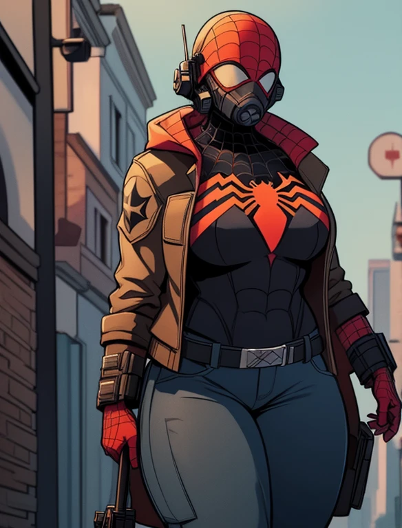 spiderman, spiderman,  a female poisoner with a huge ass , huge hips and breasts,  cultist wears orange-black cargo pants and fire-patterned boots., in the hood,  mask ,  fully covering the face ,  wears a spider-patterned jacket , In black trousers, hands in bandages,  tank with an army of cultists , +  rendering controls a , in a ruined city,+fog+anime,  enlightenment 、( high quality)、(((masterpiece)))、( High definition)、 original、( girl)、 sexy、thick、big body、(ginger), With pistols and rifles ,  Helgast ,  Wolfenstein ,  Unigine ,  I'm holding a blaster ,  imperial military , cyberpunk  imperial military , Has an MP7 , with a gun, rb6s),  dressed in black Sith uniform ., excellent detailing, rb6s, ,  high level of detail 
