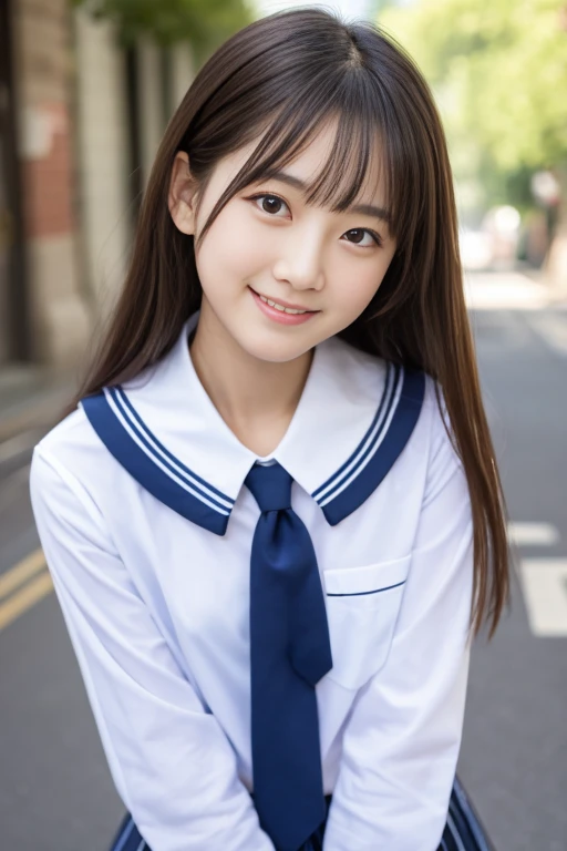    High Quality Masterpiece   , 8k,      Japanese Girls,      RAW photo,  Winner portrait smile face, 笑face, Alone, uniform, Summer Clothes Idol&#39;face, violet, Gardenia,       delicate girl,                        long black hair     , Dark Eyes, Upper body digital SLR, Frank, Sophisticated,  Thin arms,   Perfect for professional writing      ,    chromatic ablation   , (Details of the eye and face: 1.0), (Bokeh button:1.1)