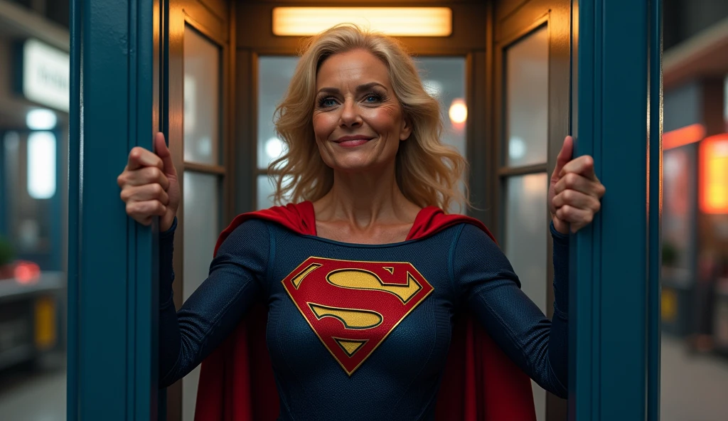 (((very beautiful old Supergirl (((1984s Supergirl movie costume))) Julie Hagerty))) Super old woman Julie Hagerty, looking up; confident, powerful, indestructible, attractive; big and firm chest; strong breasts;very big breasts; arms crossed. , floating, at night, outside a window; straight body; view from inside to outside, full body fluttering curtains, night, cinematic lighting, dramatic pose, beautiful detailed eyes, beautiful detailed lips, extremely detailed face and features, elegant, graceful, flowing cape, vibrant colors, hyperrealistic, 8k, high quality, intricate details, photorealistic, masterpiece
