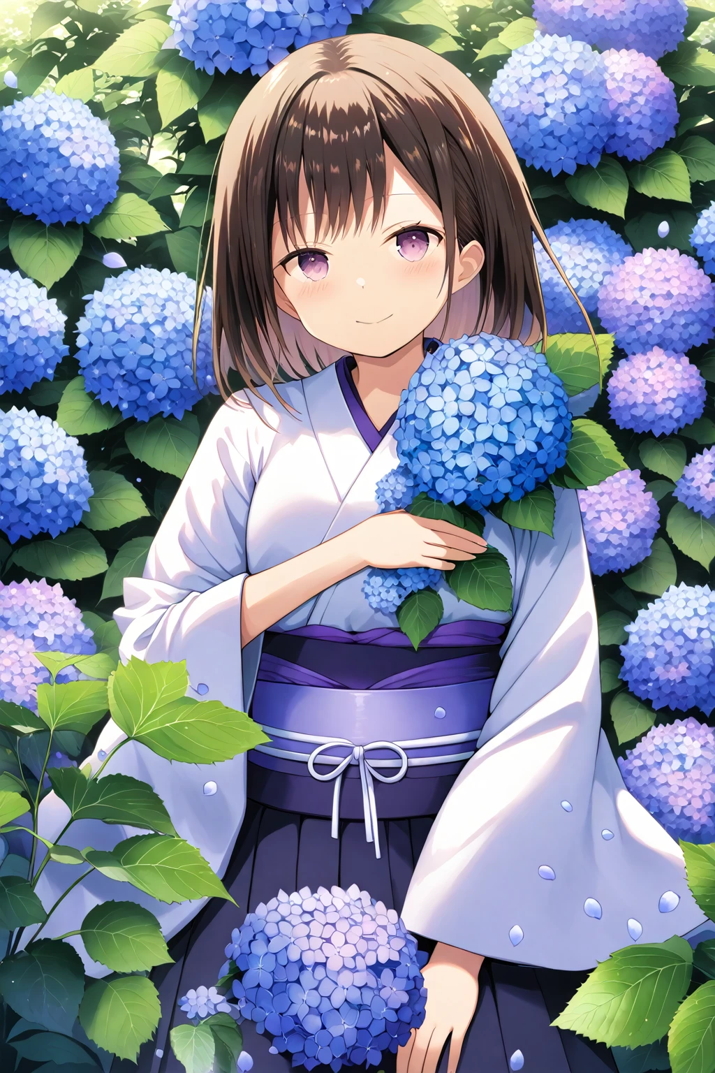 Japanese style girl and hydrangea