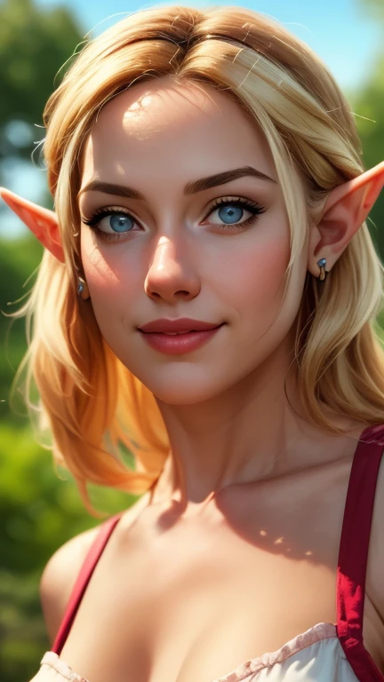 a young petite elf princess Zelda, 18 years old, with beautiful detailed eyes, beautiful detailed lips, extremely detailed face and features, small breasts, long golden blonde hair, piercing blue eyes, wearing her original Hyrule princess outfit, standing in the lush palace gardens of Ocarina, smiling warmly and gazing affectionately at the viewer, (best quality,4k,8k,highres,masterpiece:1.2),ultra-detailed,(realistic,photorealistic,photo-realistic:1.37),HDR,UHD,studio lighting,ultra-fine painting,sharp focus,physically-based rendering,extreme detail description,professional,vivid colors,bokeh,portrait,cinematic lighting,vibrant colors