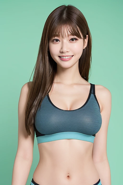 mini sports bra :2、Model pose:2、whole body:2、  Japanese、  high school students、1 woman、Big Eyes、 double eyelids 、 Thick lips、 beautiful face、shame:2、Center of chest:1.5、  beautiful boobs that made me blush  :2、 Chest emphasis  :2、belly button:2、(masterpiece、Best Quality、 professional lighting、  colorful background :2、Accurate,  解剖学的にAccurate,  Ultra-fine,   very detailed ,    Textured Skin  , ):2、 The , smile, 