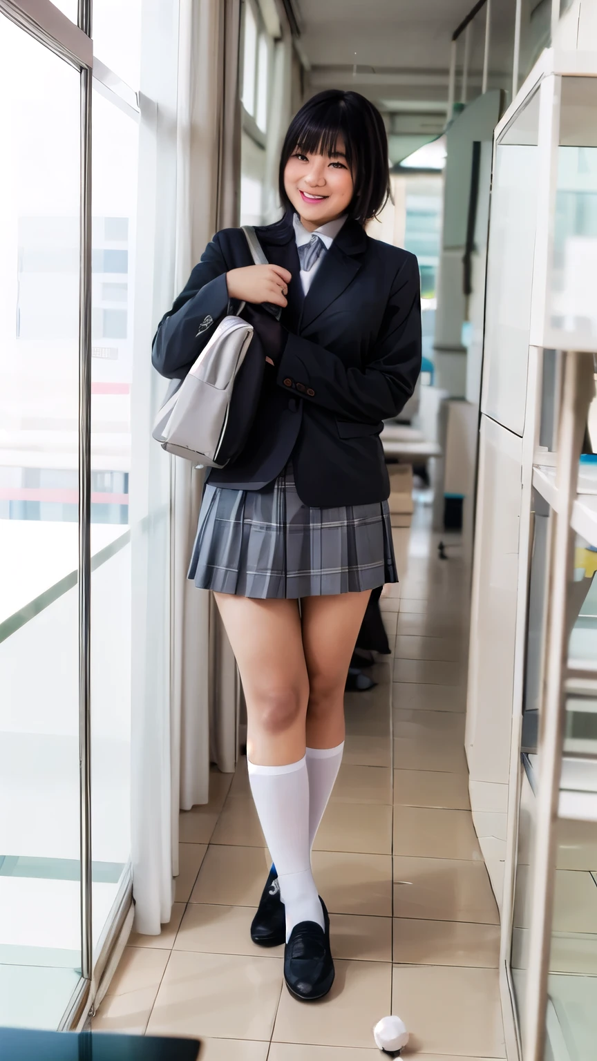 female, beautiful girls, line up, big hips, curvy body, tight, wearing indonesian high school uniform, indonesian high school uniform white shirt and grey skirt, smile, dynamic pose, Fullbody, curvy body, good hand angle, Eye-Level Shot, classroom, 135mm, masterpiece, best quality, highres, HD, 8k, textured skin, high quality, UHD