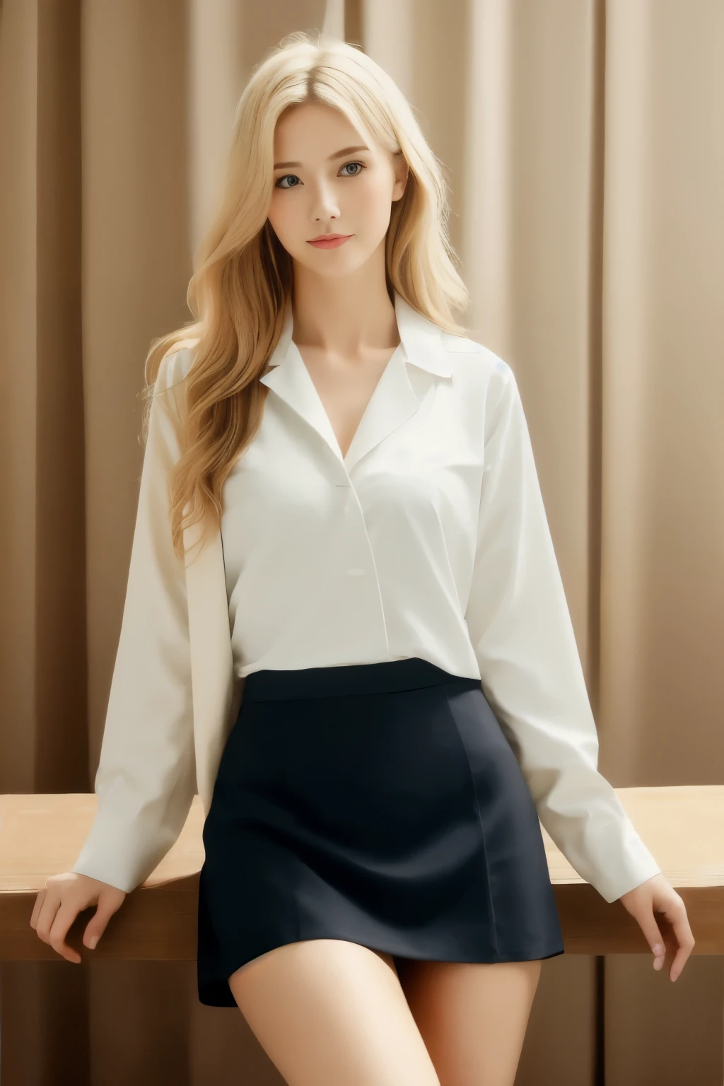 Photorealistic beautiful white girl,25yo,blonde hair,wavy hair, blue eyes, doctor、amazingly beautiful、doctor;white clothes, collared shirt、(highest quality、8K、32k、masterpiece、nfsw:1.3)、ultra high resolution,(Photoreal:1.4),Raw photo, detailed face,,beautiful hair, ((doctor style)), , black tight skirt、 natural makeup,, big and full breasts、Inside the hospital, detailed background, perfect lighting, Depth of written boundary, beautiful shadow gradation,Stethoscope ,NSFW、Beautiful female doctor、Fall in love、Her underwear is visible、Sit in the examination chair、