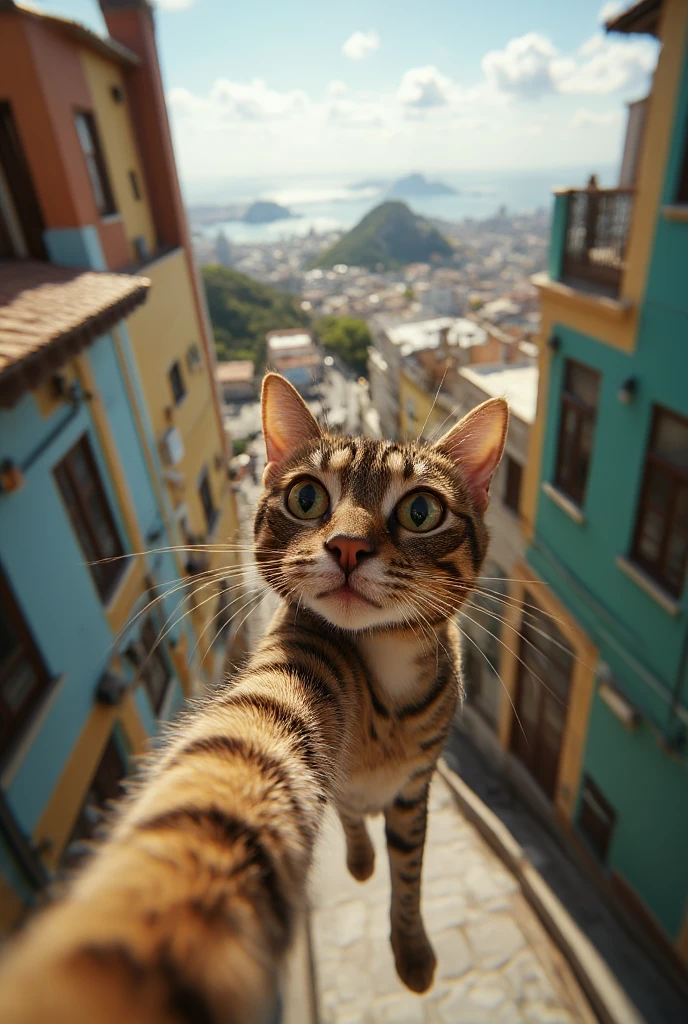 A cat taking a selfie in the favela in Rio de Janeiro