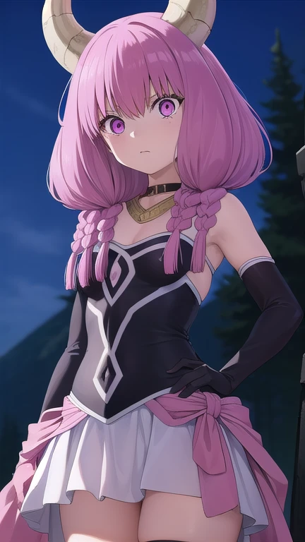 aura the guillotine, long hair, (pink eyes, glowing eyes, spiralwash eyes:1.5), purple hair, braid, horns, twin braids,
BREAK skirt, thighhighs, gloves, choker, black gloves, elbow gloves, zettai ryouiki, white skirt, dress, red long skirt, choker, navel cutout, bare shoulders,
BREAK (surprised:1.5), surprised eyes, 
BREAK standing, holding scales, hand on own hip,
BREAK (from front:1.1), cowboy shot,
BREAK (outdoor, nature, dark, night:1.3),
BREAK (best quality:1.4), (ultra detailed, professional quality:1.2), (detailed beautiful face, detailed beautiful eyes:1.4), Top quality, (masterpiece:1.2), high detail,