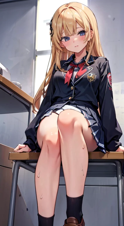 masterpiece　 very clean line　Super beautiful girl　  one high school girl　 black pantyhose 　Two legs　Shyness　 troubled face　 sitting at a desk 　footjob trampling 　イブニングクラスルーム  score_9,  score_8_up,  score_7_up, sauce_anime break， High image quality ，Tanned Gal，blonde， Full Bust ，  Open Your Mouth in Cowgirl Position ， please lower your hair ，  detailed biography ， lower abdomen bulging from the inside out　 surreal，  straight hair，ahegao,Cute face，  viewers， Sweaty ，  school uniform ，  pleated skirt ，Raise your knees，From below,  peace sign，mischief，tattoo， Sweaty ，Dick Girl,Dick Girl,big，Wet Skin， ejaculates