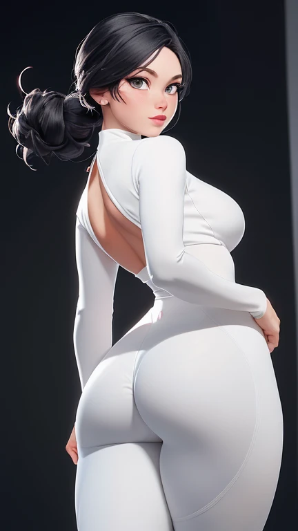 (masterpiece, best quality:1.2),Close-up of woman in white tight underwear，She is posing for a picture, 光滑的白色Tights, Tick, The curve of the hips is pronounced, Rear view照片, Clear curve details, View from behind, View from behind, Wear tight, Simple clothes, Beautiful hip curve, Back posture, Thin waist and thick hips, Rear view, Tights，，（8K）