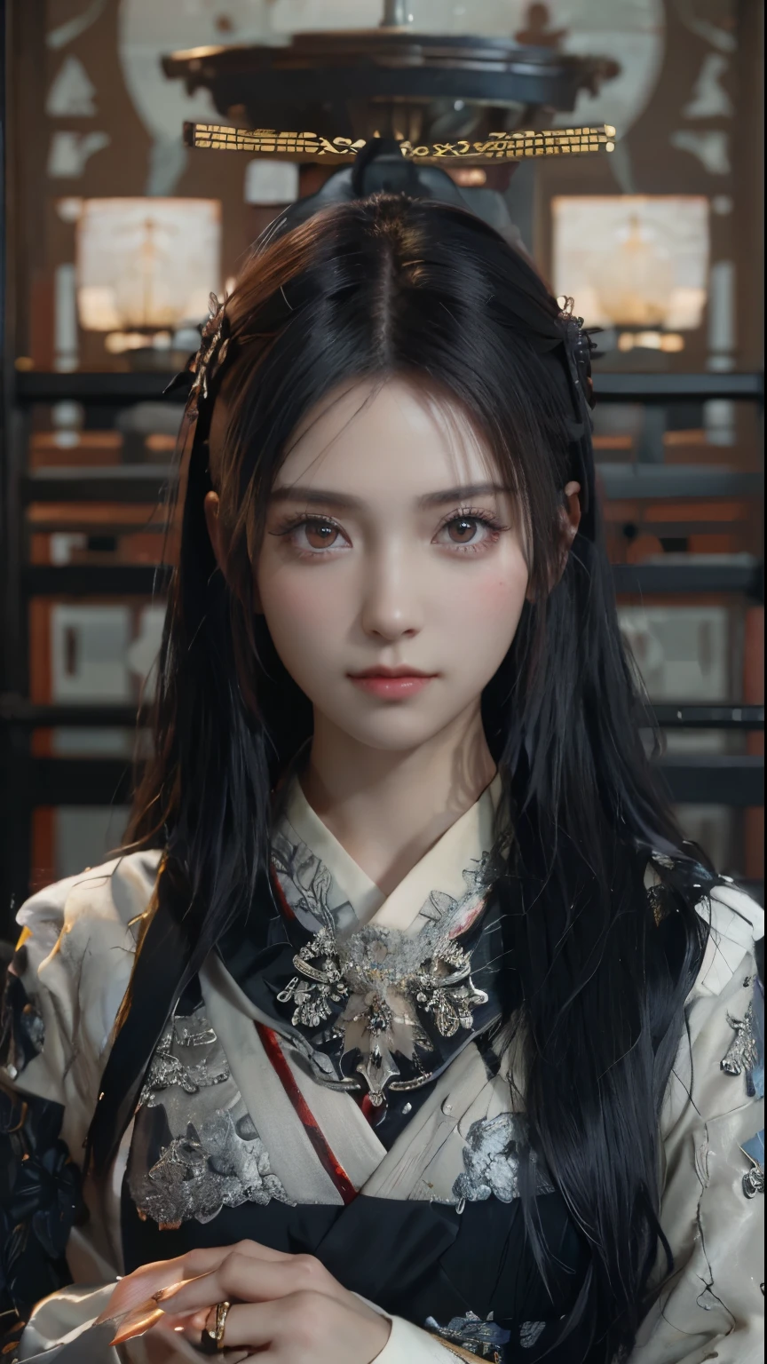 ((Best quality)), ((masterpiece)), (highly detailed:1.3), 3D, beautiful, samurai woman with long black hair, black clothes looking at camera, 8K, realistic, ultra masterpiece