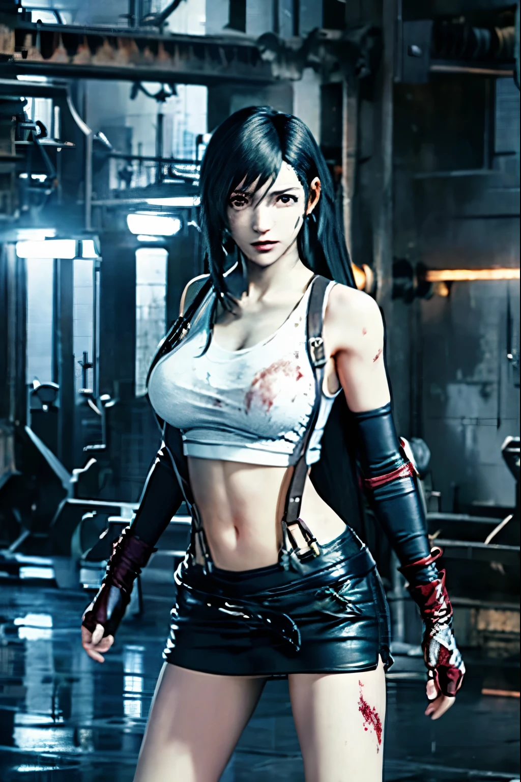 nsfw,{{{masterpiece}}}, {{{best quality}}}, {{ultra-detailed}}, {{an extremely delicate and beautiful}}, Tifa, huge breast voluptuous breasts, gigantic breast, breast focus, embarrassed, nipples visible, jailed, breast grab, nipple sucking through, ,{{ full body}}, Satisfied, blush, 20 years old, sexy, masturbation, ((bondage)), orgasm, split legs, physical restraint, panicking, (captured, restraints, facial expression of despair, restrained, shackles, fetters, iron chains, facial expression of despair, standing, arms up, spread legs, shocked), (torn clothes:1.8), looking to the side,