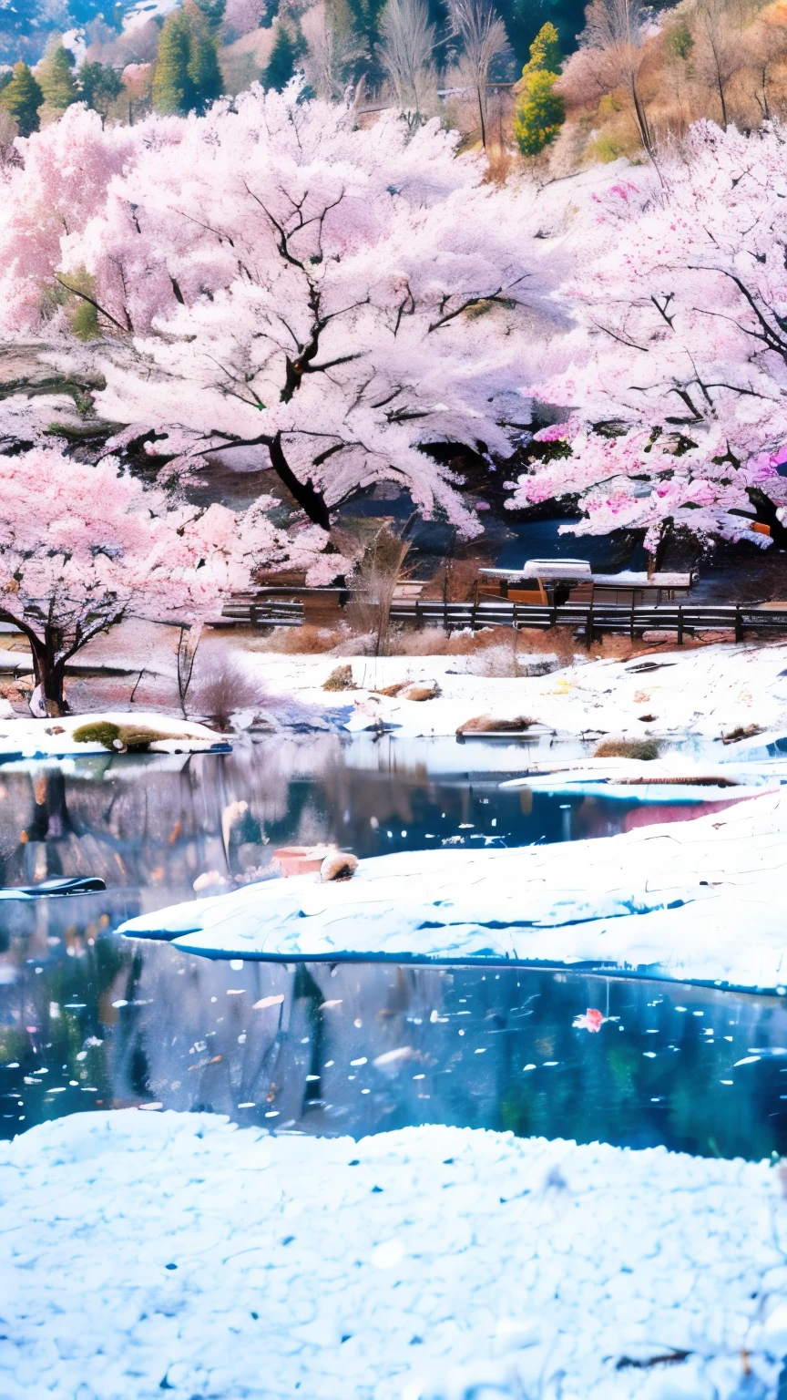 Snow Scene、Jakko-in、Cherry blossom trees