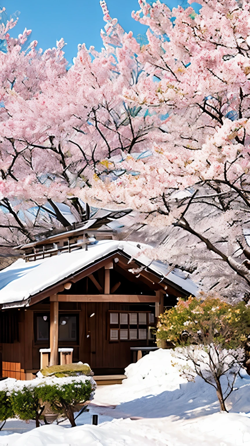 Snow Scene、Jakko-in、Cherry blossom trees