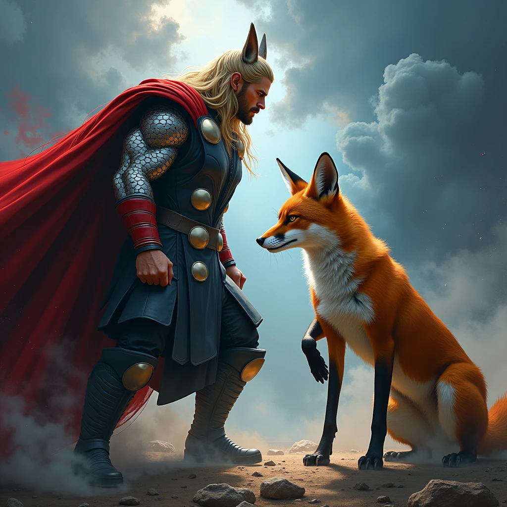 Thor. Vs. Fox. 2 Person Big Font head - SeaArt AI