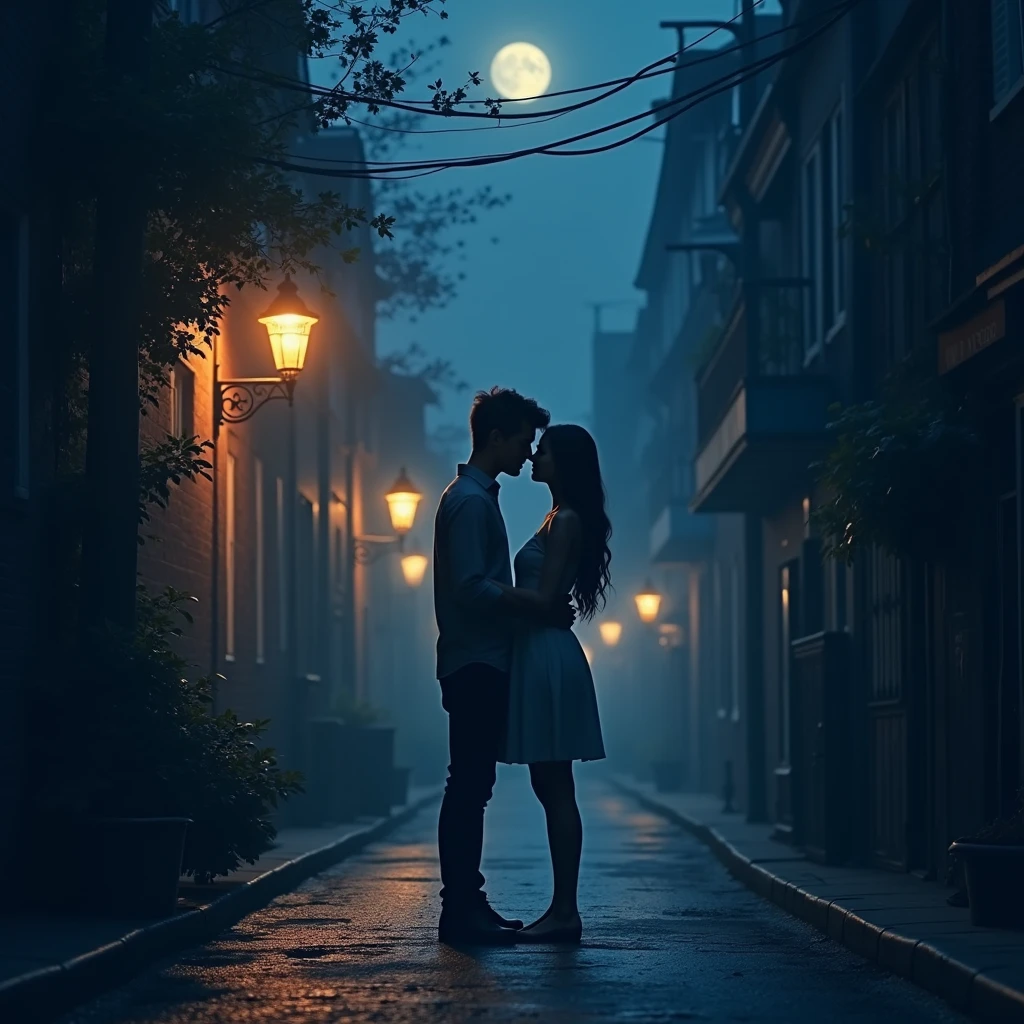 In a legendary haunted alley, a woman dressed in vintage clothing seems to be waiting for something. The colors are mainly composed of dark alleys and bright colors of women's clothing, with light and shadow creating a mysterious atmosphere. The details are reflected in the expressions of women and the surrounding ancient buildings.