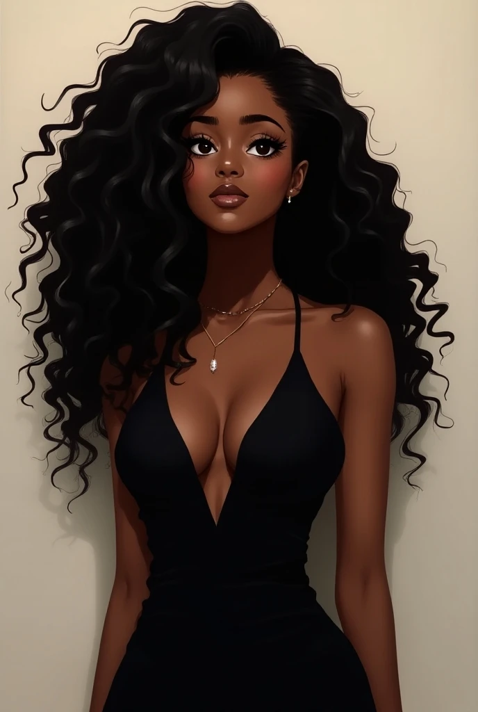 Black teen girl; with a black, curly, long hair with;wearing a modest white dress; anime style --auto --s2