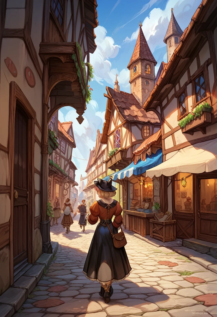 Medieval streets, alleys, Cat footprints, Shine, Continue deeper, A Magical Shop, UHD, masterpiece, best quality, high details:1.4, Incredible resolution