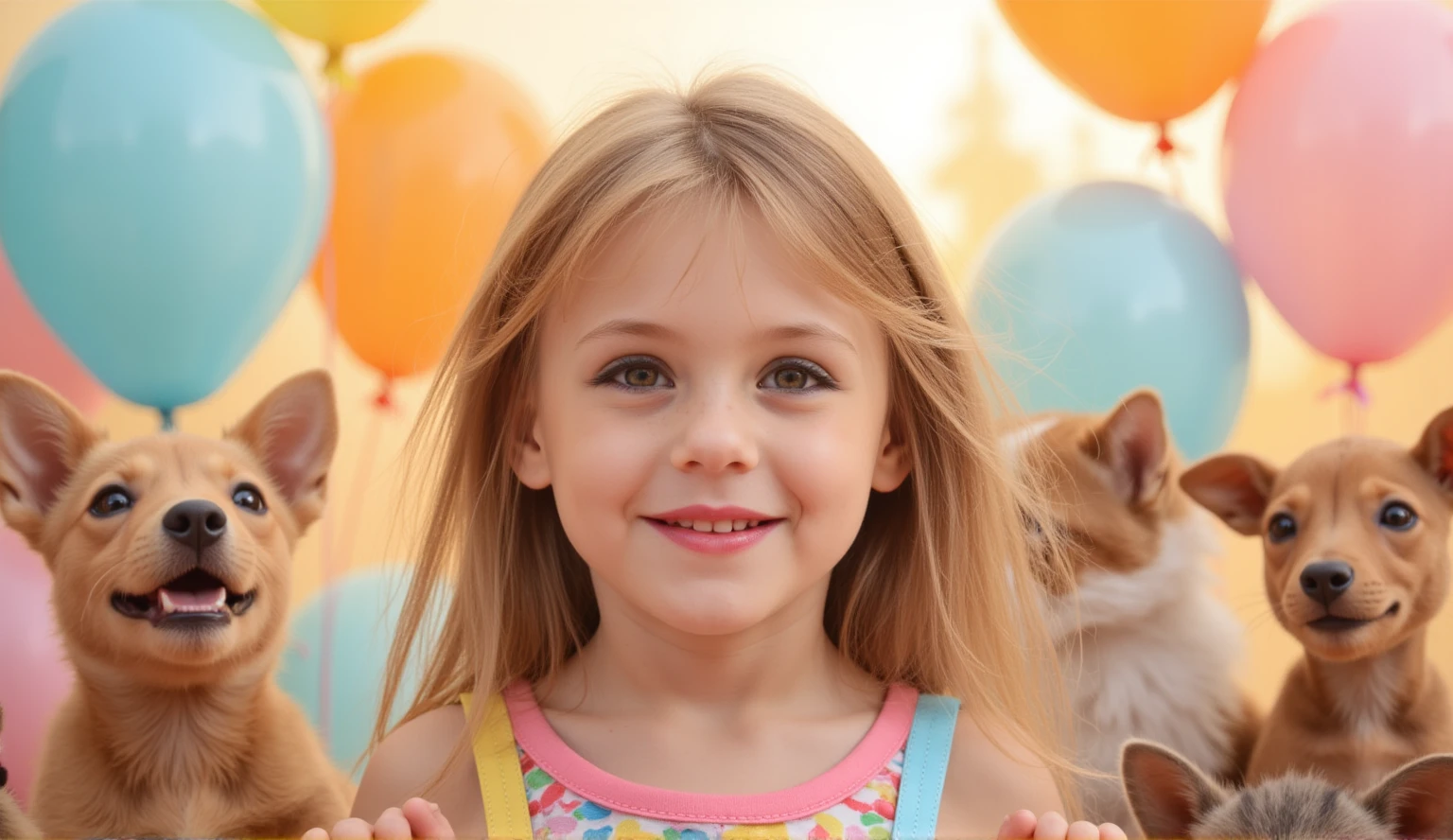 A girl with a zoo, many balloons, happy, happy, perfect quality, clear focus (clutter-home: 0.8), (masterpiece: 1.2) (Realistic: 1.2) (Bokeh) (Best quality) (Detailed skin: 1.3) (Intricate details) (8K) (Detail eyes) (Sharp focus), (Happy)