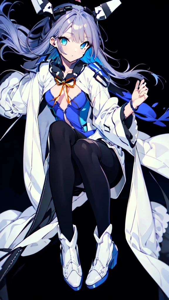 Symphonic_sugar,light blue hair,navy blue eyes,hair ornament,long hair,white long_glove,light blue short dress,black pantyhose,high heel, small,
((Blake full body)),Squat， feet ， Raise Your Arms Back，
 Break White Backgrounds ，Break from below ， look down，Lower your gaze，
 breaks dynamic shots，Kung Fu Pose，Best Quality,  high definition,  unity 8k Wallpaper , (shape:0.8), ( beautiful detailed eyes:1.6),  high-definition face ,  perfect sentence ,  CG in detail, (Perfect hands,  COMPLETE ANATOMY),