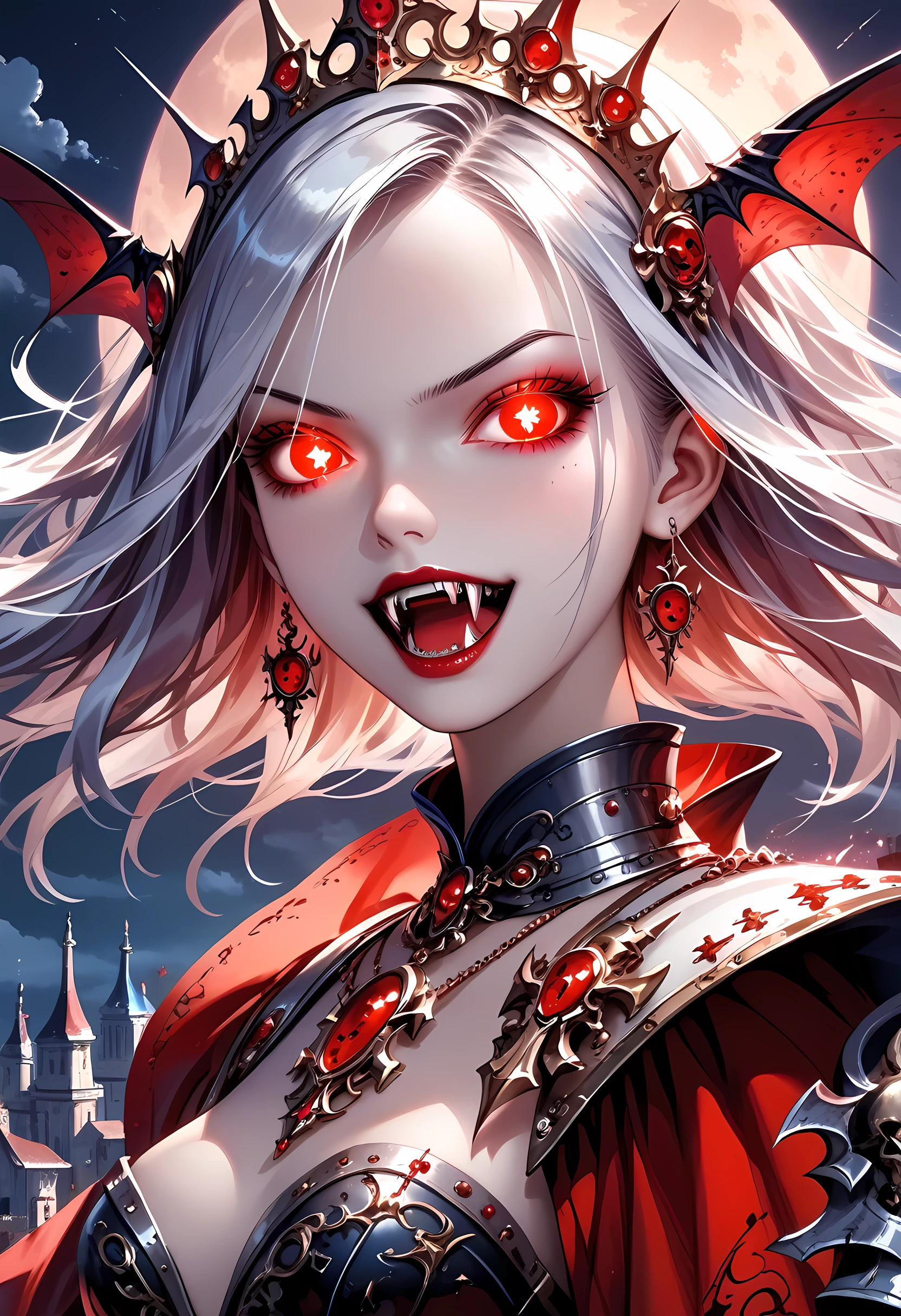 score_9, score_8_up, score_7 , Arafed, dark fantasy art, gothic art, a picturק of a vampire ready for battle, female vampire, blond hair, (glowing eyes: 1.3), (vampire fangs: 1.3), armed with a silver sword, wearing heavy armor , armed with a sword, shining sword, ultra detailed face (intricate detailed, Masterpiece, best quality: 1.4), pale skin, glowing eyes, red eyes, ultra feminine, pale skin, dynamic hair, dark fantasy urban street (intricate detailed, Masterpiece, best quality: 1.4), moon light, star light, clouds, ral-ertmsphr, hyp3rd3tail style