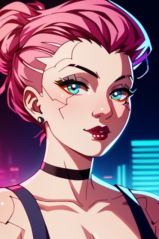 score_9, score_8_up, score_7_up, zPDXL3, detailxl, Ultradetailed illustration of a female close up; 1 girl, neon cyberpunk setting, cyberpunk 2 0 7 7, highly detailed, Concept art by jama jurabaev