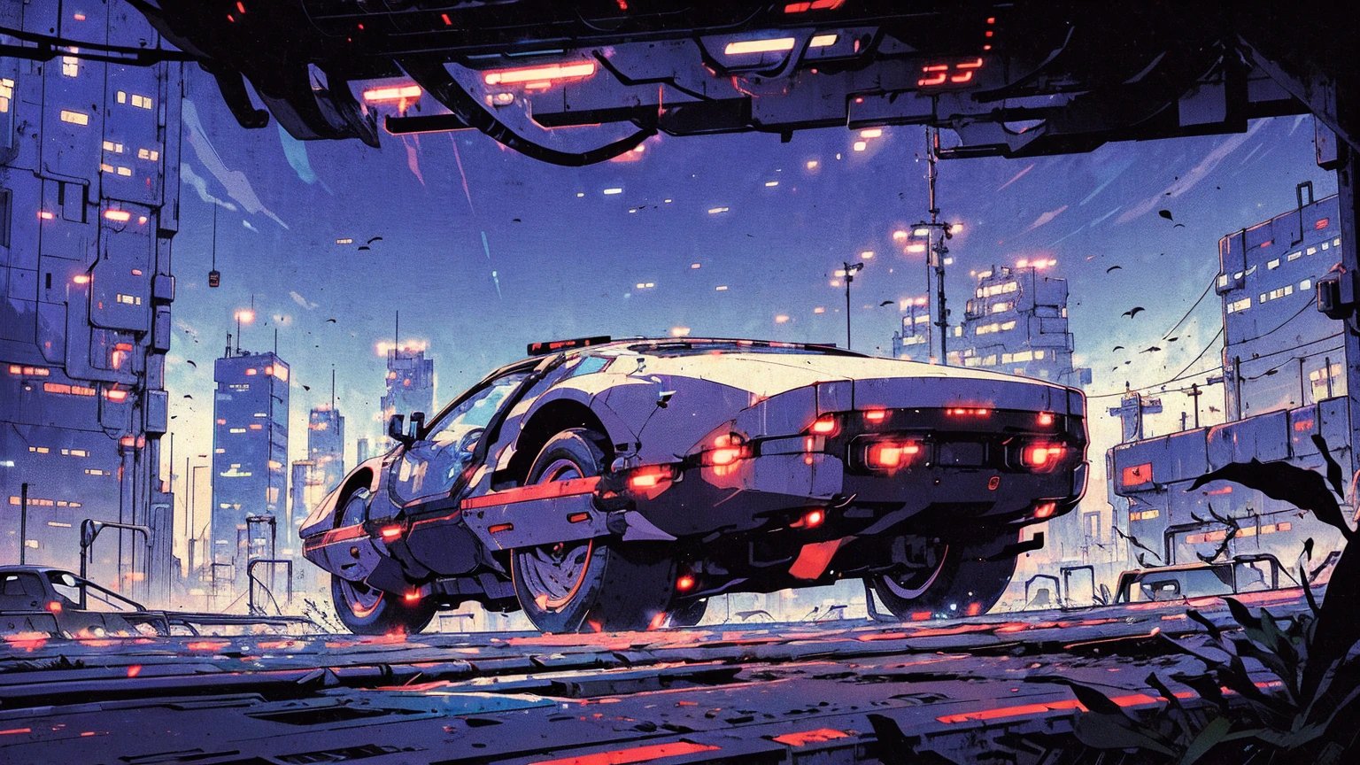 ((cyberpunk future)), Image of a cyberpunk city center, surrounded by buildings with a river in the middle, ferry in the city, yellow ferry, city crossing point, advertising posters everywhere, retro future