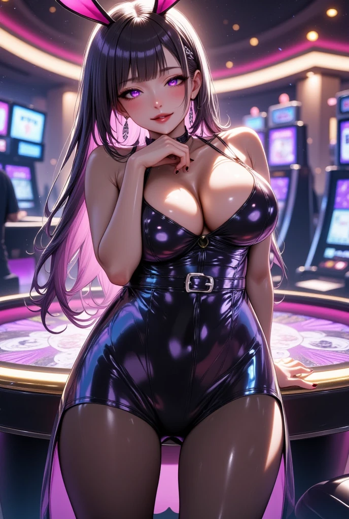 ((worst quality, low-quality)), Rabbit eared girl, Solo, (Playboy Bunny), ((Big breasts)), ((Long silver hair)), Hair over one eye, plump shiny lips, Beautiful clear eyes, Spoken Heart, ((Playboy Bunny)), fishnet tights, embarrassed, Leaning forward, Open your hands,Spread a wad of money (light Particle, light glow, llight rays:1.4), (( Casino background, Falling wad:1.3)), high-angle shot, Casino, masutepiece,Best Quality,ultra-detailliert,