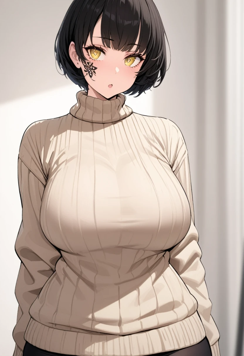 Tsume Inuzuka, Huge_breasts,  Standing, alone, facial_tattoo, sweater,,  masterpiece , better_quality, DETAILED_rostro, DETAILED_eyes,  High resolution, beautiful, DETAILED, high resolution