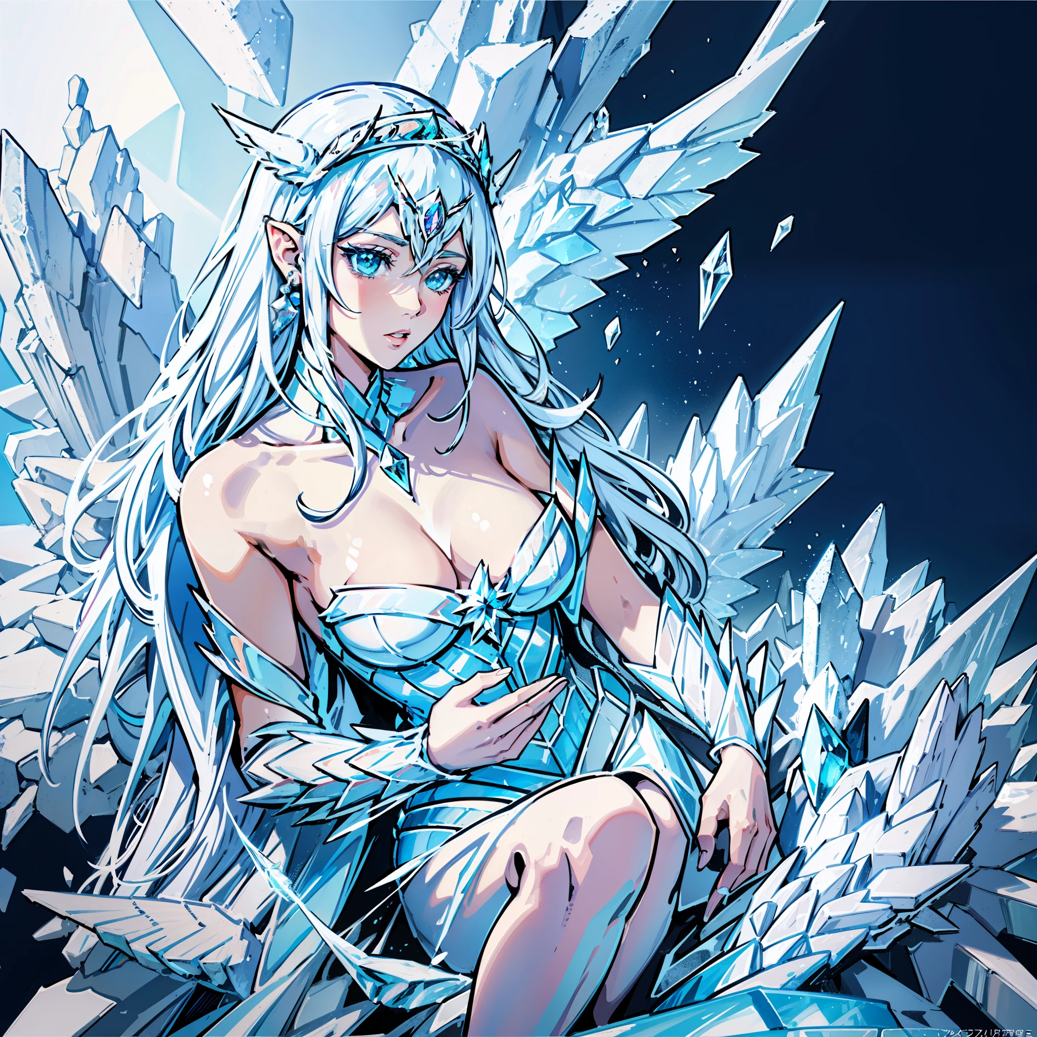 Female ice queen giant, giant woman, ice. 1girl, High Resolution, beautiful hands, beautiful eyes