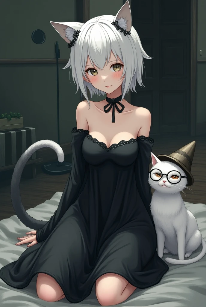 Drawing of a white-haired naked woman sitting on a rock., feature, feature from the witch, Clear and crisp RPG visuals, feature holding a cat, mother of witchs, beautiful character drawings, witch)), Video game character art, Portrait of Thancred, Amazing character art, Artwork in the style of gouache, Beautiful villain