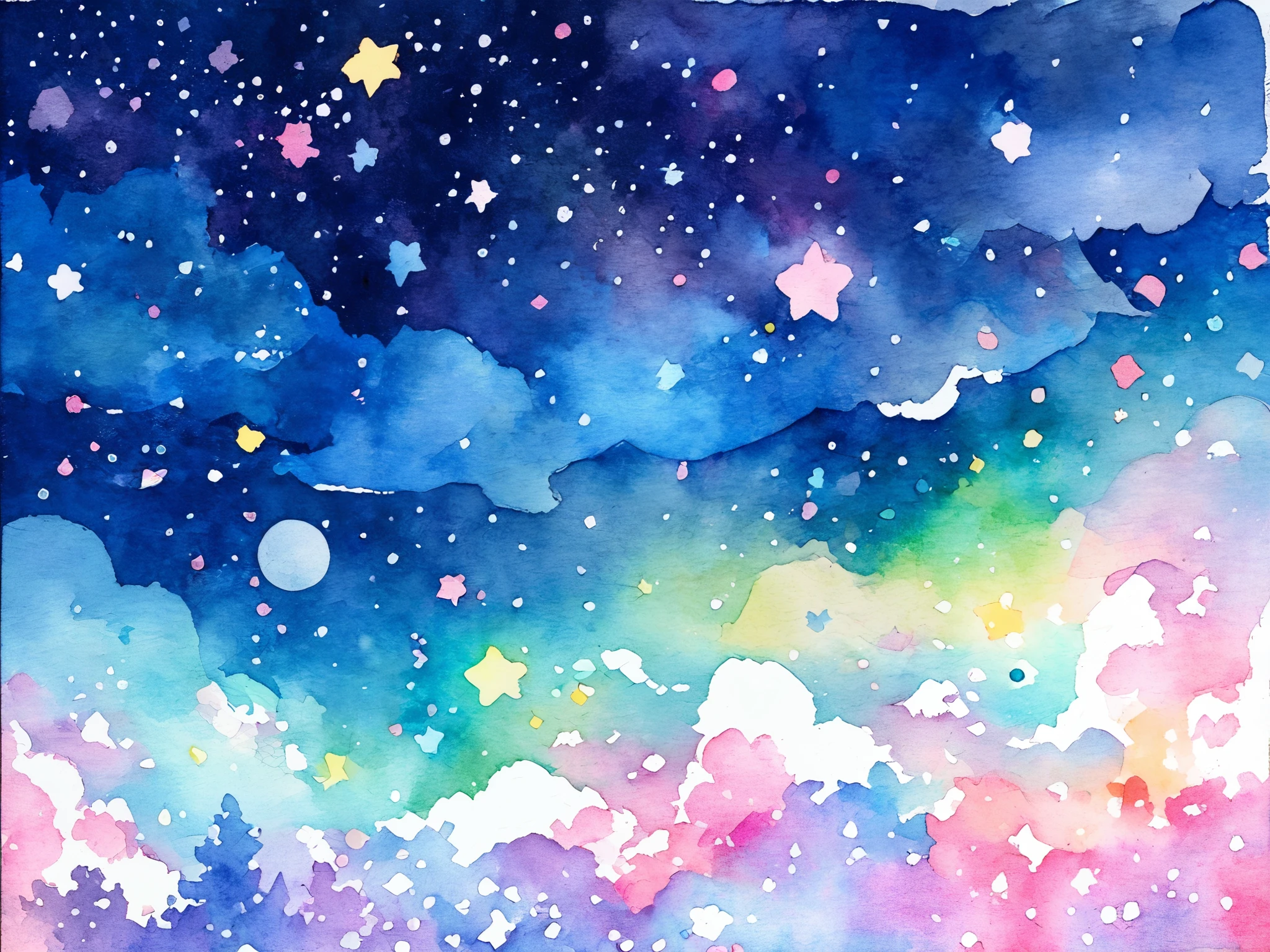 Lots of light in the night sky。　 imaginary。　universe。　watercolor。