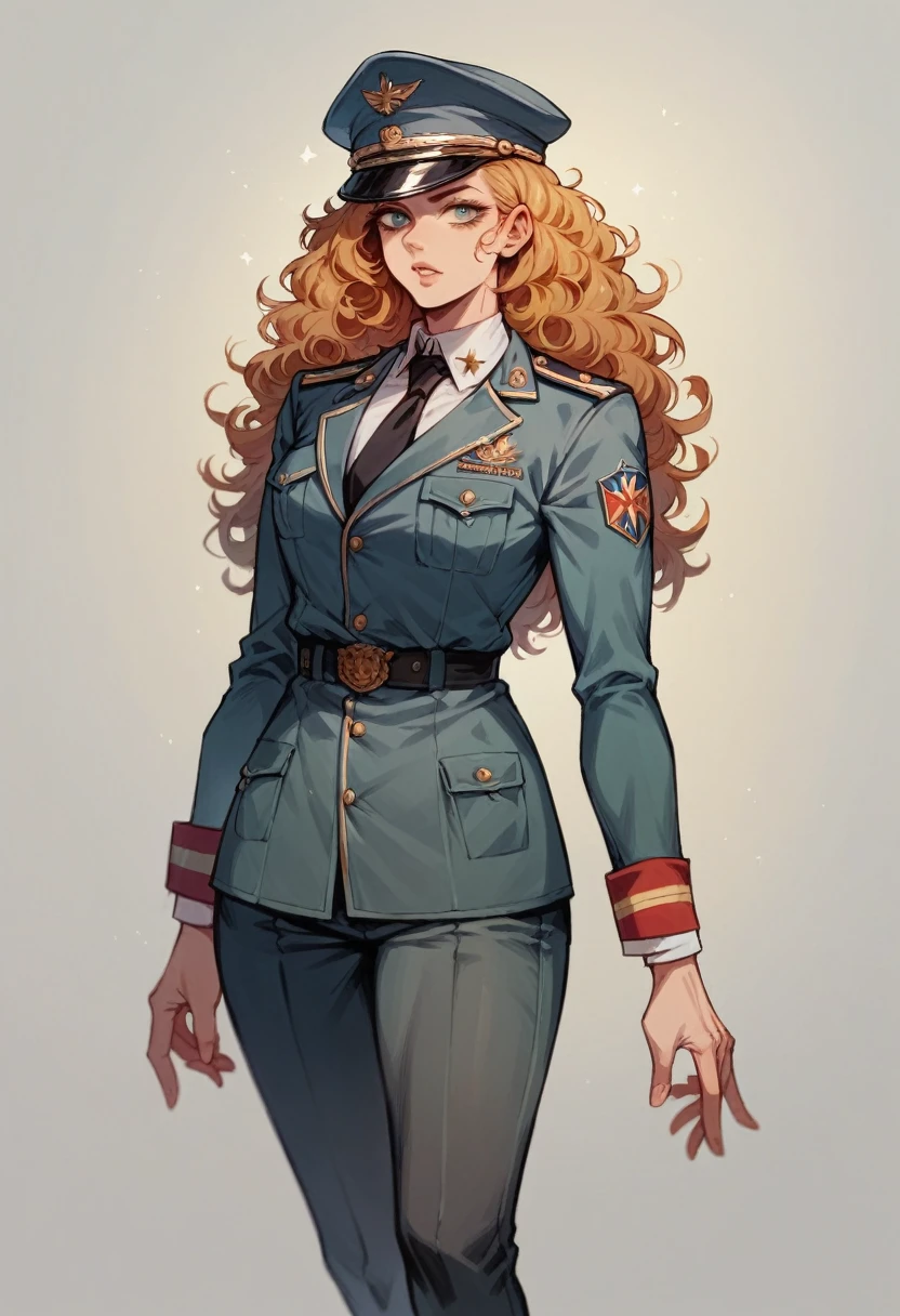 Military woman, navy uniform, curvy, athletic body, black long curly hair, Captain&#39;s hatextremely muscular woman, flawless perfectly trained body, zero body fat, mighty and hypermuscular professional female bodybuilder, dominant woman, great muscle definition, 