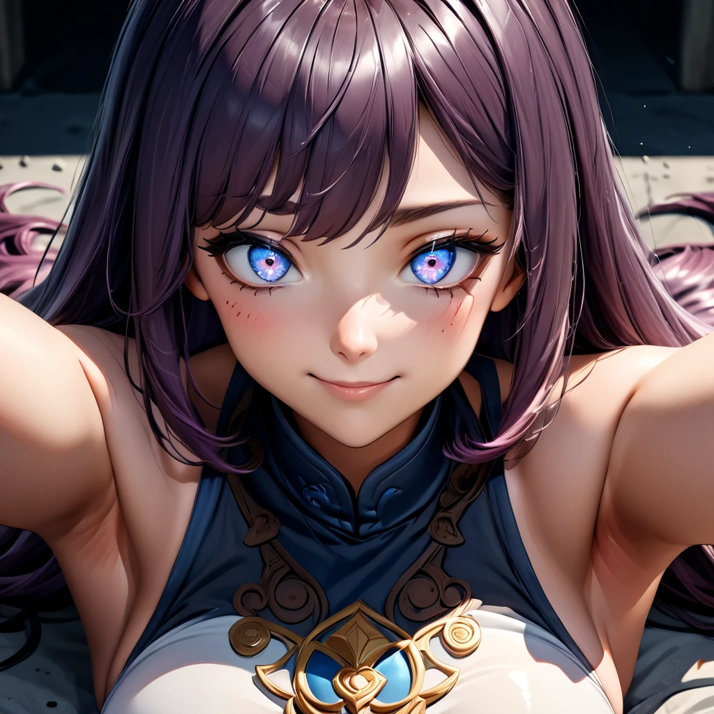 Masterpiece, 4K, HDR, full HD, (best quality), (ultra detailed), (only), intricate ANIME TYPE, best quality, 1girl, deep purple hair , hyper beautiful face, purple hair, perfect anatomy, shiny skin, full body, alone (shiny purple hair, long hair), looking at viewer, perfect hands, perfect legs, super detailed clothes, intricate clothes, hyper detailed cloths, super detailed face, super detailed skin, super detailed quality, expressive eyes, blue eyes, super detailed eyes, JK, epngekatsuragimisato ,  SDXL Illustration Design Beautiful Girl Two-dimensional Pretty Girl Digital Painting Comic Ukiyo-e Watercolor Manga Other,ROUGH, smile, blushing, dynamic pose, American shot, cowboy shot, portrait quality, she wears Velma Marie Dinkley's outfit, 