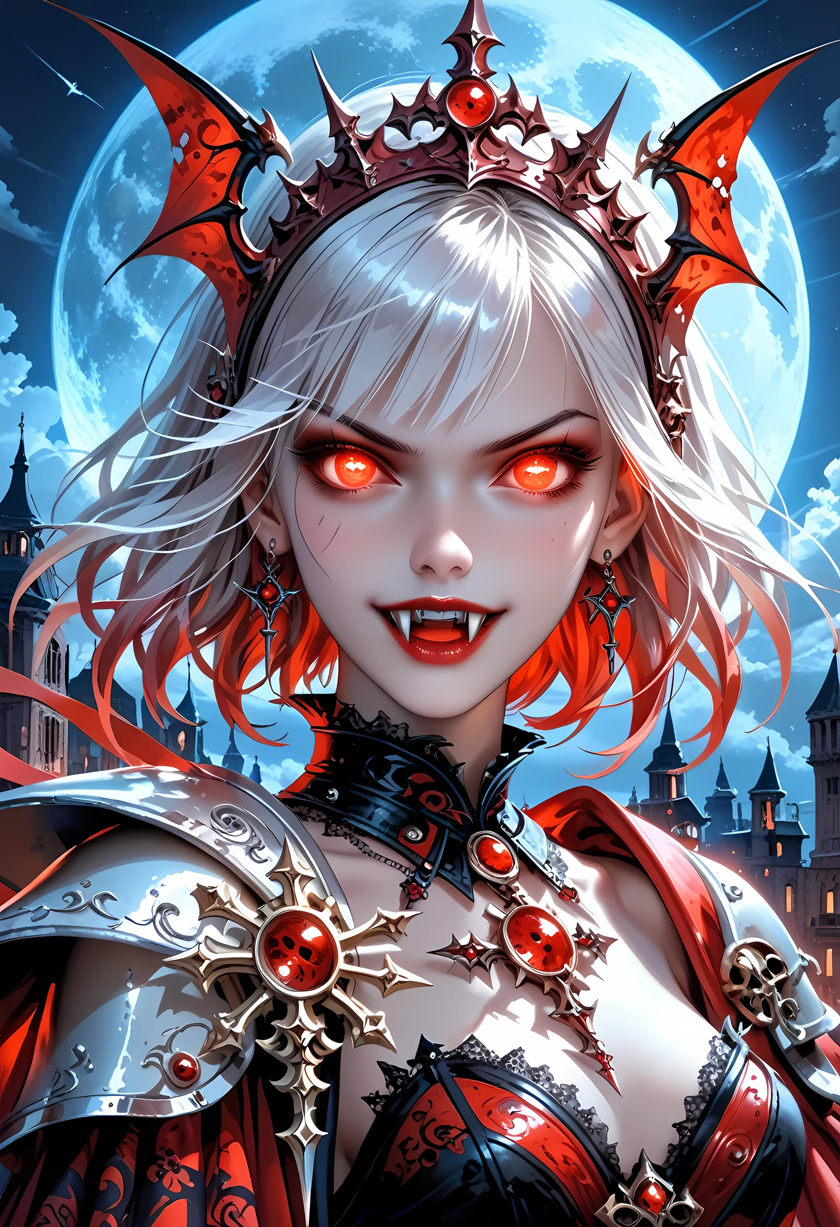 score_9, score_8_up, score_7 , Arafed, dark fantasy art, gothic art, a picturק of a vampire ready for battle, female vampire, blond hair, (glowing eyes: 1.3), (vampire fangs: 1.3), armed with a silver sword, wearing heavy armor , armed with a sword, shining sword, ultra detailed face (intricate detailed, Masterpiece, best quality: 1.4), pale skin, glowing eyes, red eyes, ultra feminine, pale skin, dynamic hair, dark fantasy urban street (intricate detailed, Masterpiece, best quality: 1.4), moon light, star light, clouds, ral-ertmsphr, hyp3rd3tail style