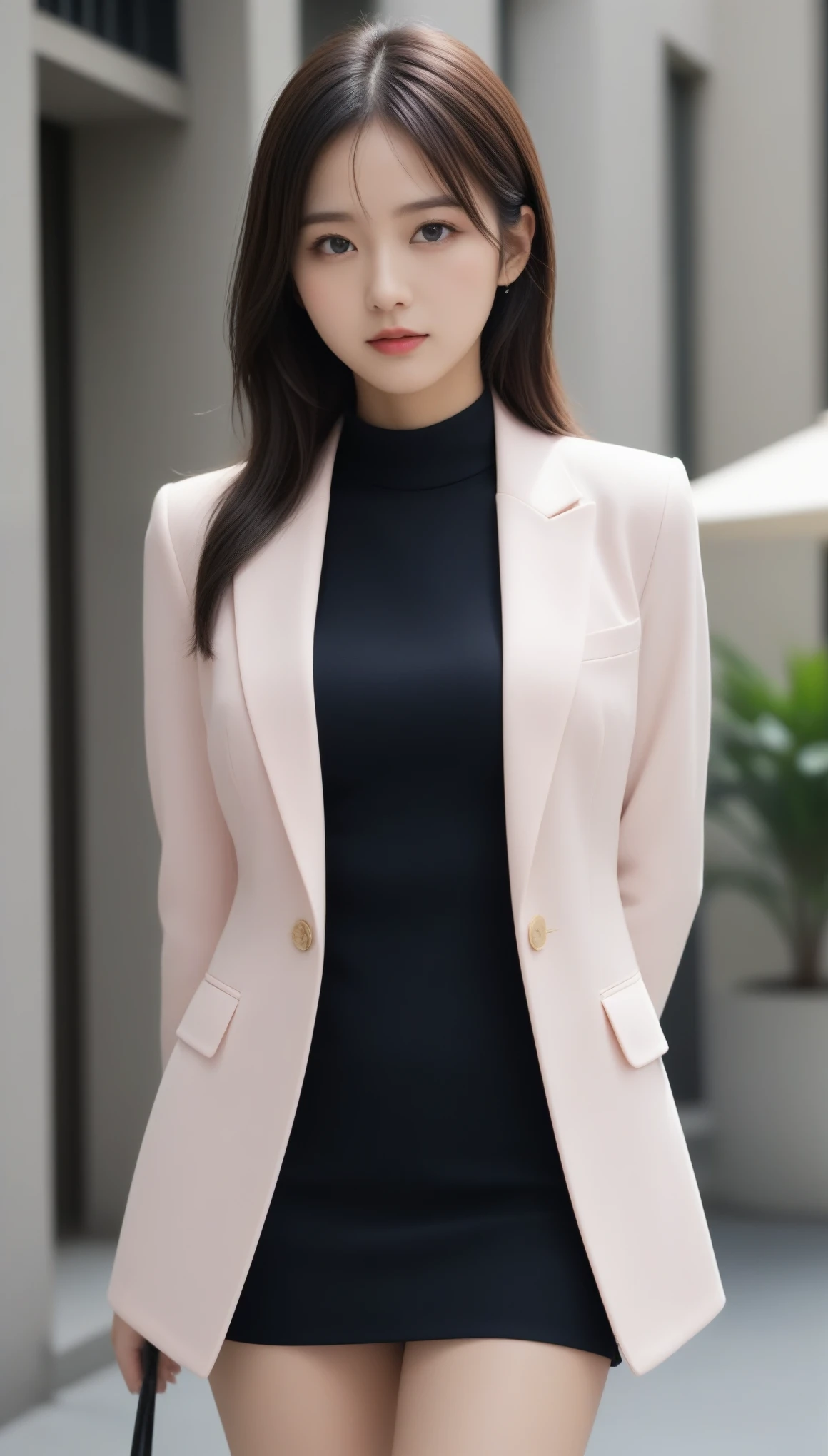 8k, ultra high resolution, Best Quality, masterpiece, 三分割法によるphotograph, surreal,photograph, one woman,(Girl:1.3),cute,cute顔, 細部まで beautiful eyes, 細かく Detailsに,masterpiece,一人のGirl:1.2, Japanese women,Young Wife,full body,smile,Black hair,Straight Long,ID photo,future,Brutal Cyberpunk Woman,Luxurious and gorgeous,Office,((Blazer Black Jacket:1.5)),Dress shirt,Mini length flared skirt,High heels, mesmerizing thighs seen from the audience,Flashy Fashion,Lavish Decoration,(BDSM Mistress),(Cute girl),(Upper class lady:1.5),Expressions of despair,Dark and atmospheric lighting, delicate details , Detailsな顔,anger, charming eyes ,(ポートレートphotograph:1.4),( photorealistic image:1.4), Fantasy Art ,( beautiful face:1.4),美しく charming eyes 、 beautiful eyes,Silver Remaining,(Tight waist:1.4)、( beautiful with perfect body proportions:1.4), Pink Lips,profile,((( ideal body shape))),A cup small bust :2,、Portraiture:2、 perfect anatomy 、鮮明な Details、 Details,Thin lips,完璧で beautiful face ,完璧でcute顔, Detailed Skin, Perfect limbs、 thin waist, surreal,Light and Shadow, fashion magazine cover ,glowing