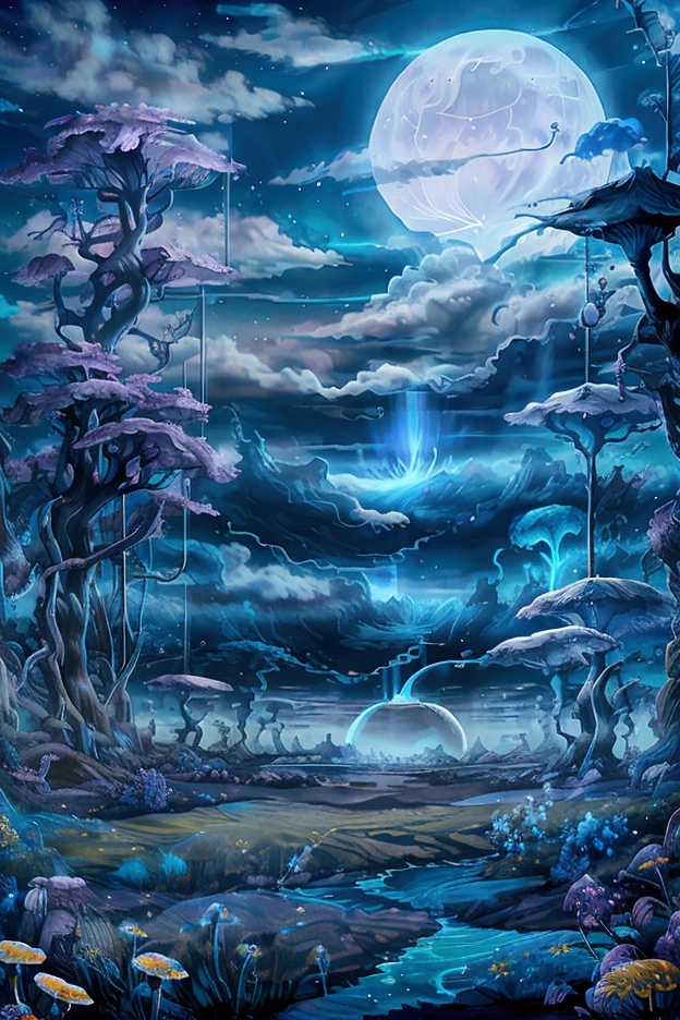 Here are a few prompts based on the image you described: Fantasy/Anime-Inspired: * "A big white shiny moon in A lone tree stands tall amidst a field of glowing flowers under a vibrant blue sky filled with swirling clouds and ethereal lights." * "In a dreamlike world, a solitary tree casts a tranquil shadow over a vast field of shimmering white flowers beneath a celestial arch." Nature-Focused: * "A breathtaking landscape of a single tree bathed in sunlight, surrounded by a sea of delicate white flowers against a backdrop of a clear blue sky and fluffy clouds." * "A serene scene of a solitary tree standing sentinel over a field of white wildflowers, illuminated by the soft glow of the setting sun." Surreal/Dreamlike: * "An otherworldly image of a tree with iridescent leaves, surrounded by a field of glowing flowers that seem to dance in the breeze under a sky painted in shades of blue and purple." * "A surreal vision of a tree with roots that reach into the clouds, standing amidst a field of flowers that bloom with the colors of the rainbow." You can further customize these prompts by adding specific details or emotions, such as: * "A feeling of peace and tranquility washes over the scene." * "A sense of wonder and awe fills the air." * "The tree seems to be a symbol of resilience and strength." * "The flowers represent purity and innocence." Let me know if you'd like me to generate more prompts or if you have any other questions. , 32k