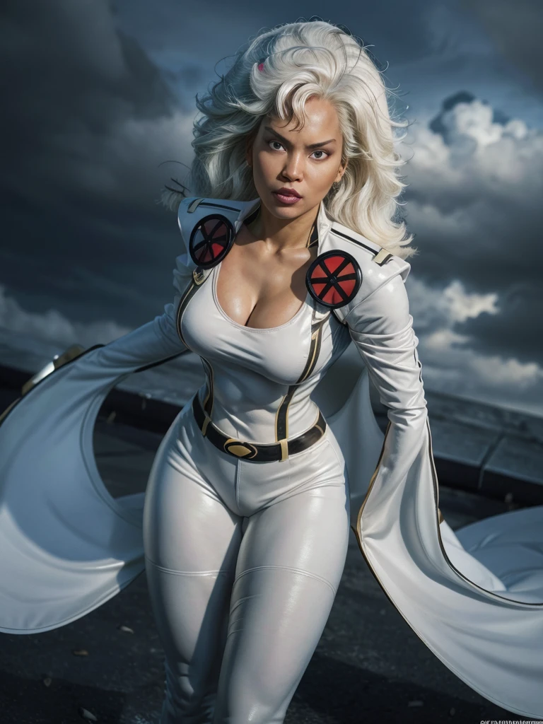 X-Men Storm, extremely realistic, linda, extremely sexy,ultra-giant breasts: 1.3, Super Huge Six: 1.3, ultra-huge cleavage: 1.3, big ass, thick legs, fitness,  white-haired
