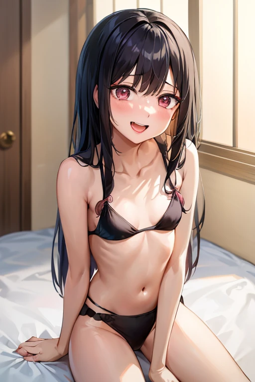 ((Best Quality)), ((masterpiece)), (be familiar with),  perfect face, indoor, bedroom,  watching viewers,
One woman,  Kitakawa Kaiumi,
 characters with open mouth ,  ecstatic expression , blush, smile,
Small breasts,  flat chest, , ,  s, Girl,
Long Hair,  long hair,
Leg spread,