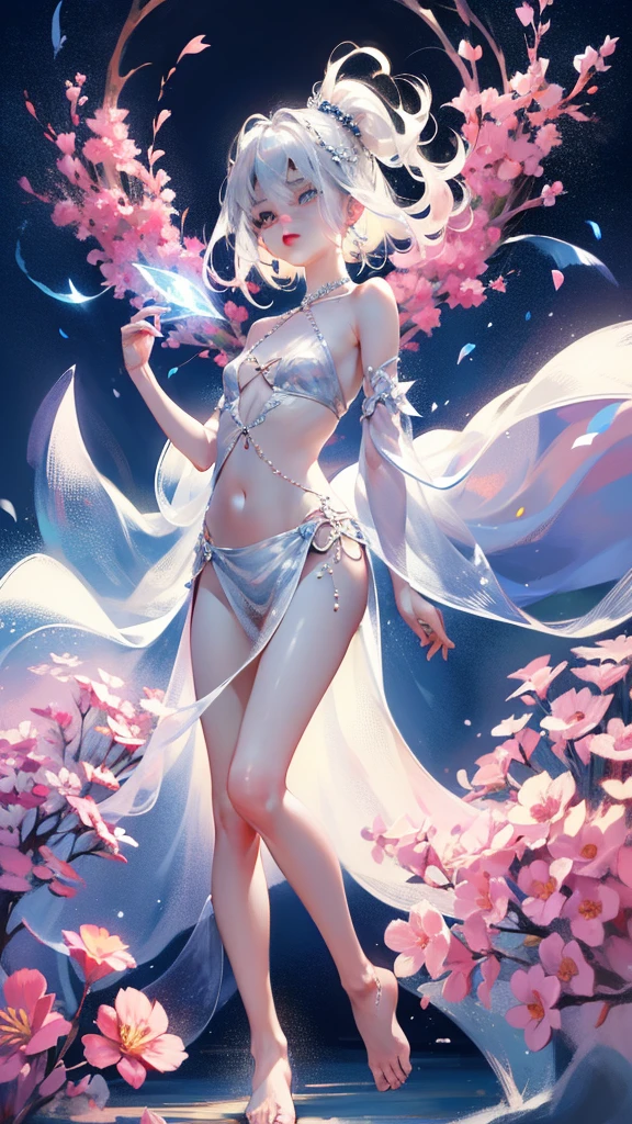 Welcome to the fantasy unknown country,(The female elf guides you,anatomically correct,Accurate and perfect European and American cartoon girl face),A kind smile,Transparent beautiful girl,beautiful fairy,Small ears,fly around,kaleidoscopic,在成千上万的紫色和红色flowers中,digital illustration,complex,Uptrend,pastel colors,painting,Award-winning photography,Bokeh,depth of field,hdr,flowers,Color difference,Realism,Very detailed,Art Station Trends,CG social trends,complex,high detail,drama,midway art